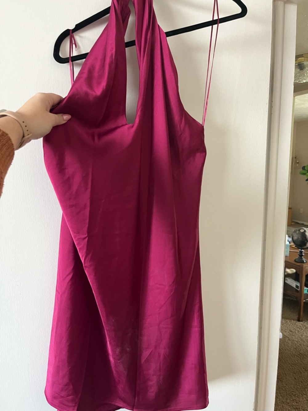 Backless Halter Mini Dress in Fuchsia